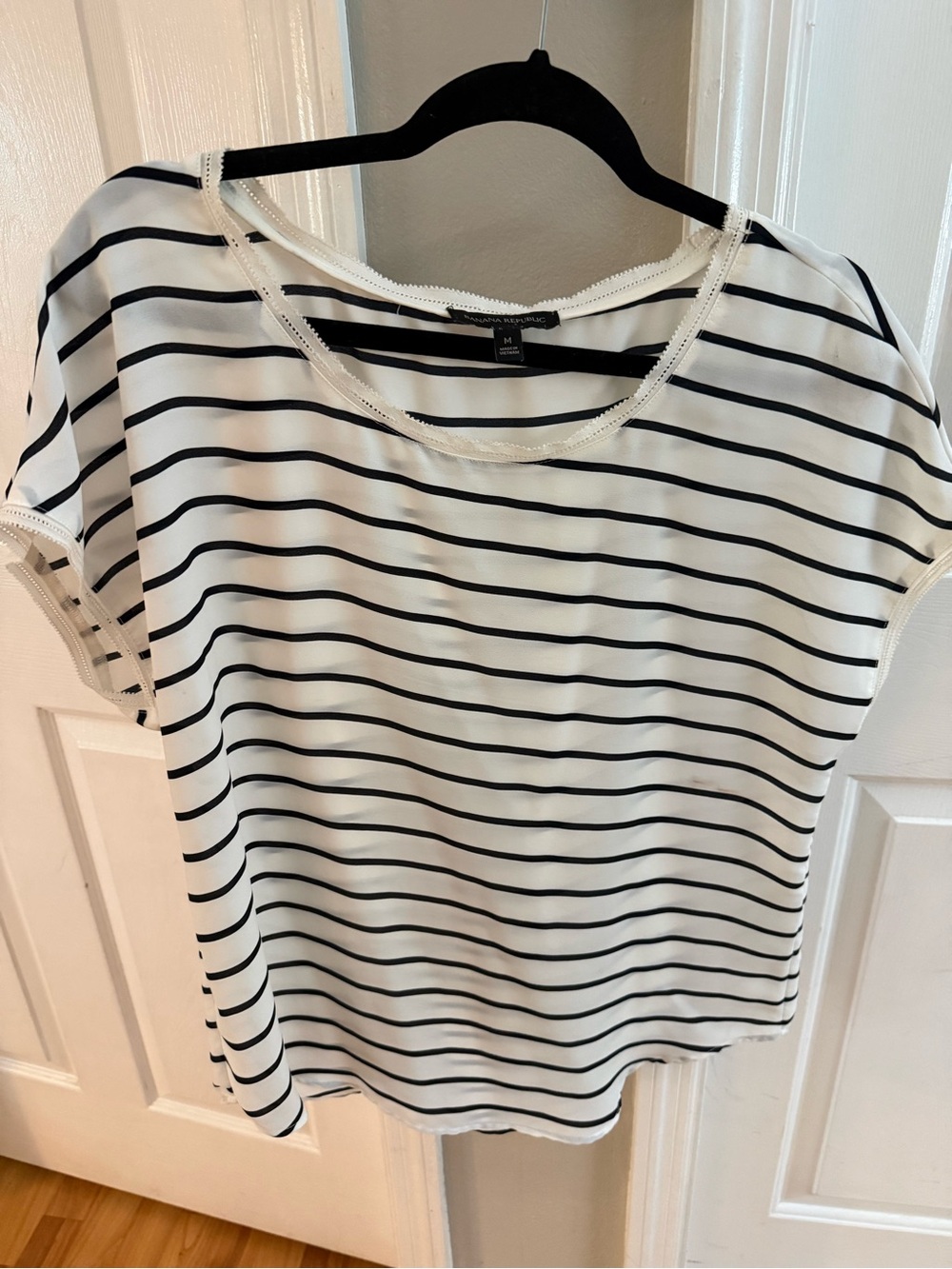 Banana Republic White Top with Black Stripes - Short Sleeve